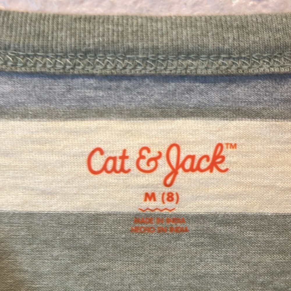 New Cat & Jack Kid’s Green Neutral Striped Long Sleeve T Shirt Size Medium NWT - Picture 3 of 7
